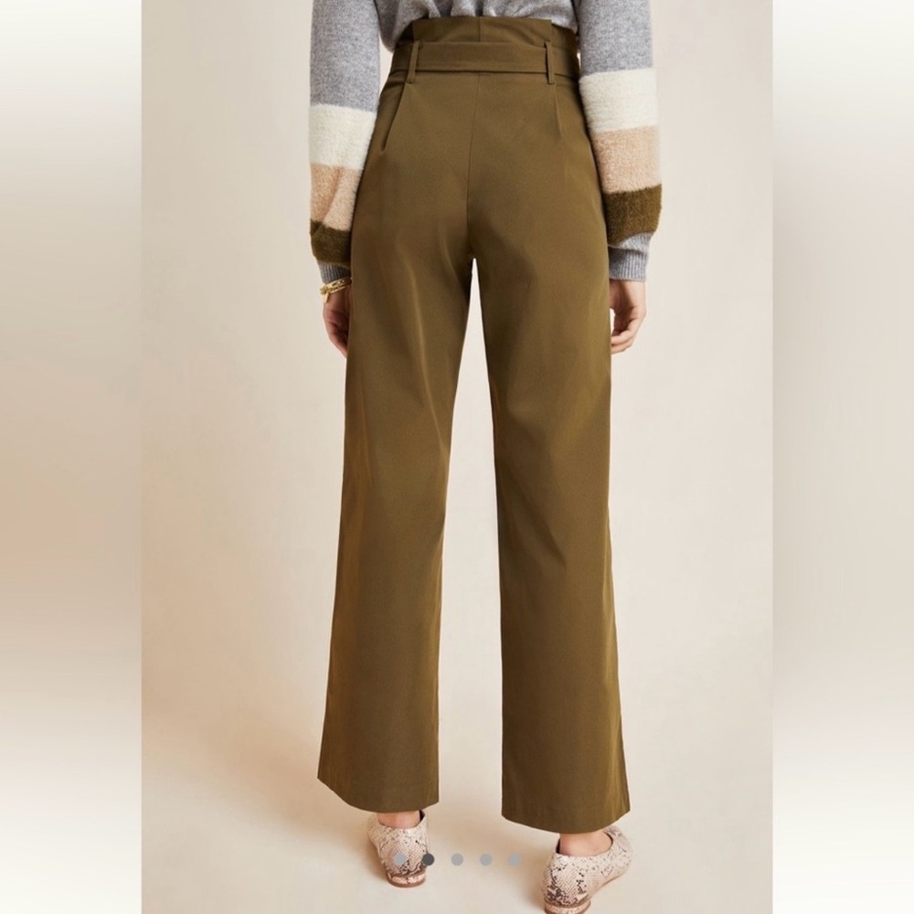 NWT Anthropologie Mariela Poplin Wide Leg Paper Bag Pants - Moss Size Large - Picture 10 of 12